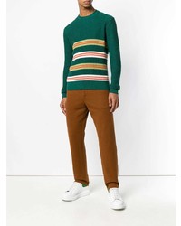 Мужской зеленый свитер с круглым вырезом в горизонтальную полоску от Marni
