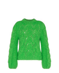 Зеленый свитер с круглым вырезом из мохера