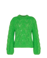 Женский зеленый свитер с круглым вырезом из мохера от Ganni