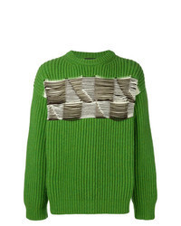Зеленый свитер с круглым вырезом с вышивкой