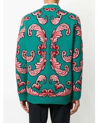 Мужской зеленый свитер с круглым вырезом с вышивкой от Gucci