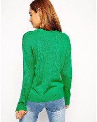 Женский зеленый свитер с круглым вырезом с жаккардовым узором от Asos