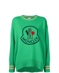 Зеленый свитер с круглым вырезом с принтом
