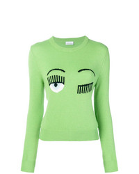 Женский зеленый свитер с круглым вырезом с принтом от Chiara Ferragni