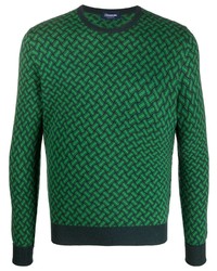 Мужской зеленый свитер с круглым вырезом с принтом от Drumohr