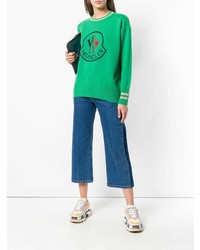 Женский зеленый свитер с круглым вырезом с принтом от Moncler
