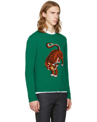 Мужской зеленый свитер с круглым вырезом с принтом от Gucci