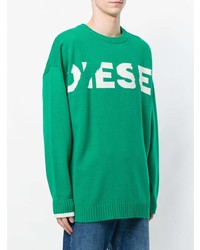 Мужской зеленый свитер с круглым вырезом с принтом от Diesel