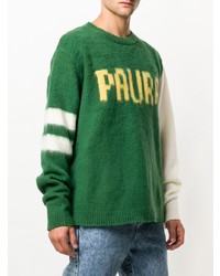 Мужской зеленый свитер с круглым вырезом с принтом от Paura
