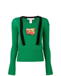 Зеленый свитер с круглым вырезом с украшением