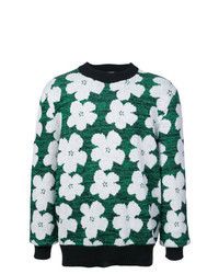 Зеленый свитер с круглым вырезом с цветочным принтом