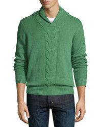 Зеленый свитер с отложным воротником