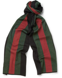 Мужской зеленый шарф в горизонтальную полоску от Gucci