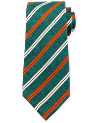 Зеленый шелковый галстук в горизонтальную полоску