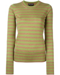 Зеленый шерстяной свитер в горизонтальную полоску