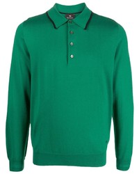 Зеленый шерстяной свитер с воротником поло с вышивкой