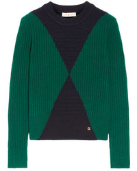 Женский зеленый шерстяной свитер с принтом от Tory Burch