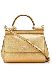 Золотая кожаная большая сумка от Dolce & Gabbana