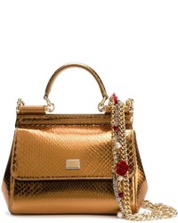 Золотая кожаная большая сумка от Dolce & Gabbana