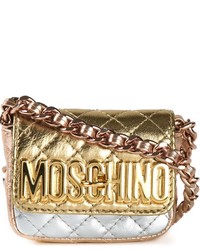 Золотая кожаная стеганая сумка через плечо от Moschino