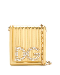 Золотая кожаная сумка через плечо с украшением от Dolce & Gabbana