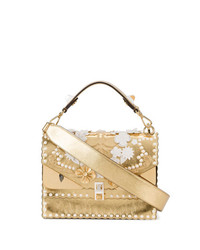 Золотая кожаная сумка через плечо с цветочным принтом от Fendi