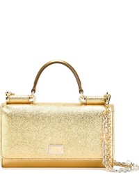 Золотая кожаная сумка через плечо от Dolce & Gabbana