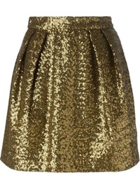 Золотая короткая юбка-солнце с пайетками от MSGM