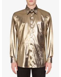 Мужская золотая рубашка с длинным рукавом с украшением от Dolce & Gabbana