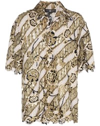 Мужская золотая рубашка с коротким рукавом с цветочным принтом от Edward Crutchley