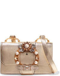Женская золотая сумка с украшением от Miu Miu