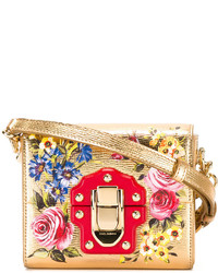 Золотая сумка через плечо с цветочным принтом от Dolce & Gabbana