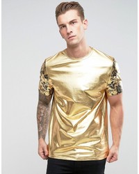 Мужская золотая футболка с цветочным принтом от Asos