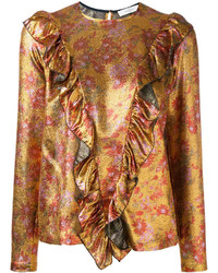 Золотая шелковая блузка с принтом от Roseanna