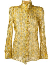 Золотая шелковая блузка с рюшами от Roberto Cavalli