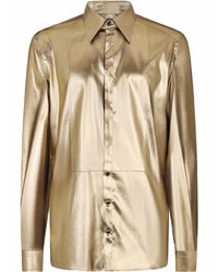 Мужская золотая шелковая рубашка с длинным рукавом от Dolce & Gabbana