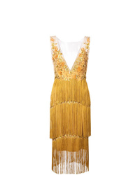 Золотое вечернее платье c бахромой от Marchesa Notte