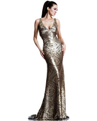 Золотое вечернее платье из бисера