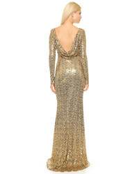 Золотое вечернее платье из бисера от Badgley Mischka