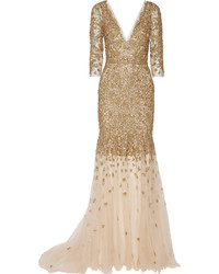 Золотое вечернее платье из бисера от Marchesa