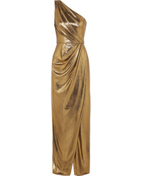 Золотое вечернее платье с разрезом
