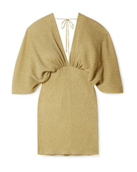 Золотое вязаное облегающее платье