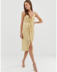 Золотое платье-миди с пайетками с украшением от ASOS DESIGN