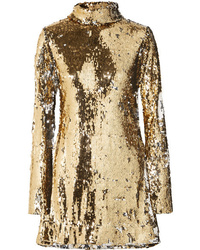 Золотое платье прямого кроя с пайетками с украшением