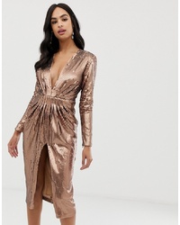 Золотое платье-футляр с пайетками от Forever Unique