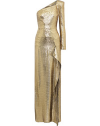 Золотое шелковое вечернее платье