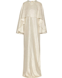 Золотое шелковое вечернее платье с украшением от Oscar de la Renta