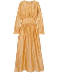 Золотое шелковое платье-миди от Deitas