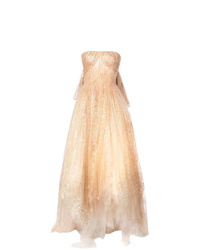 Золотое шифоновое вечернее платье с украшением от Oscar de la Renta