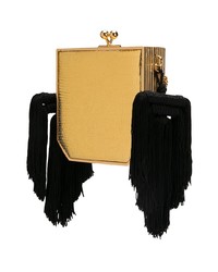 Золотой кожаный клатч c бахромой от Alessandra Rich